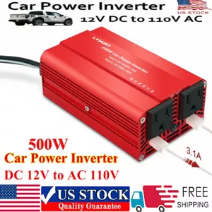 500W Car Power Inverter DC 12V to AC 110V 120V Converter Adapter Charger Outlet - Picture 1 of 12