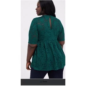 Torrid size 3 dark green lace babydoll dressy blouse top - Picture 1 of 5