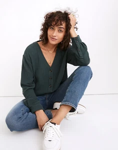 Top Madewell Lightspun Gasa Cuello en V Largo Slv Verde Mujeres L Clásico Informal Urbano - Imagen 1 de 17