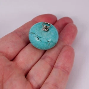 Big Round Faux Turquoise Blue Charm Dyed Howlite Heavy Stone Dangle Aztec Tribal - Picture 1 of 8
