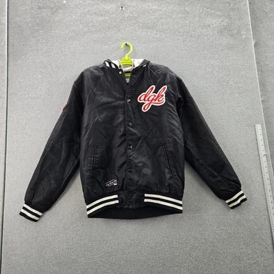 Chaqueta DGK Hombre MEDIANA Negra Nylon Poliéster Nunca Suficiente Bordado Universitario LEER Foto 1 de 4