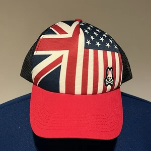 Psycho Bunny SnapBack Trucker Hat Union Jack American Flag Out Of Stock RARE - Picture 1 of 10