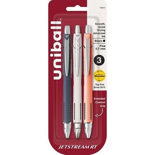 Uniball Jetstream Retractable Pens 0.7mm 3/Pk Asst Barrels BLK Ink Office School - Image 1 of 1