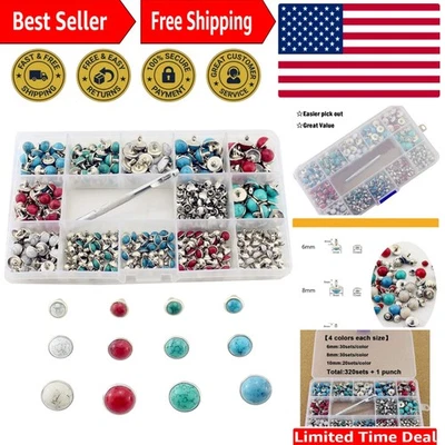 Vibrant 320 Sets Faux Turquoise Rivets: 6/8/10mm with Punch Tool & Storage Box - Image 1 of 4