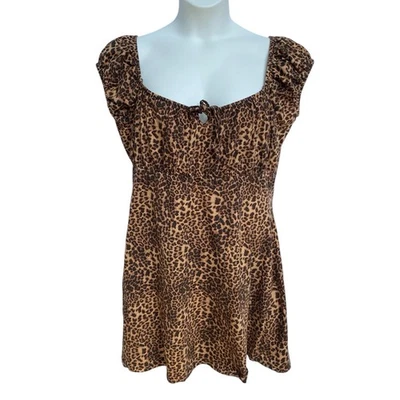 ASOS Design Cap Sleeve Mini Dress Animal Print Leopard Tie Detail Womens Size 14 - Image 1 of 4