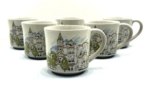 Vintage Steingut Becher mit viktorianischen Häusern San Francisco 6er Set - Bild 1 von 22