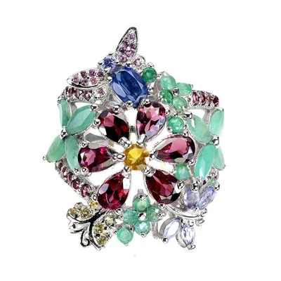 925 Sterlingsilber Ring Birne Rhodolith Smaragd Edelstein No USA Einfuhr Fees - Bild 1 von 4