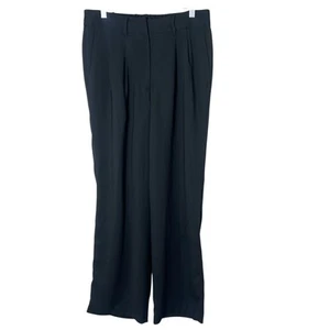 Quince Stretch Crepe Pleated Wide Leg High Waisted Pants Black Sz 8 - Picture 1 of 12