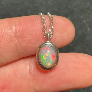 Collana con ciondolo pietra preziosa opale bianco fuoco naturale etiope argento sterling 925 - Foto 1 di 6