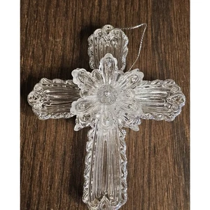 Vintage 3D Acrylic Crystal Clear Cross Christmas Ornament 1990s  - Picture 1 of 3
