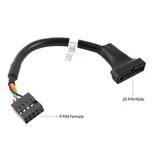 12CM Portable USB 3.0 20-Pin Header Male To USB 2.0 9-Pin Female Adapter Black - Afbeelding 1 van 7