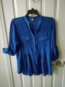 Woman's Blue Lightweight Cocomo Woman 3/4 Sleeve Eyelet Blouse - Picture 1 of 6