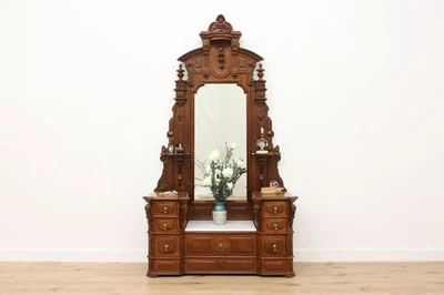 Victorian Antique Carved Walnut & Burl Dresser Secret Drawer #56269 - Image 1 of 4