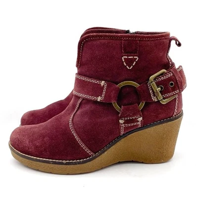 Josef Seibel 靴子勃艮第麂皮绒楔形鞋跟舒适靴 38 码 EU | 7-7.5 美国 — 第 1/4 张图片