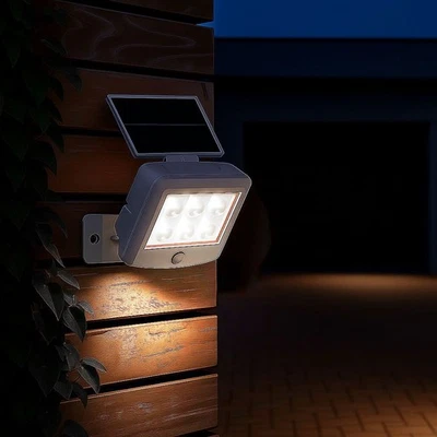 Solarleuchte Wandlampe Bewegungsmelder LED Strahler Außenlampe beweglich weiß - Bild 1 von 4