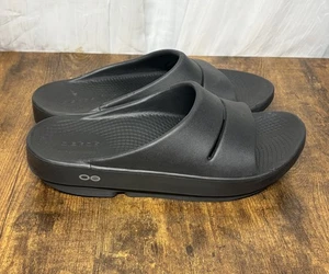 OOFOS OOahh Slide Negro Sin Cordones Recuperación Sandalia Zapato Talla W8 / M6 - Imagen 1 de 9