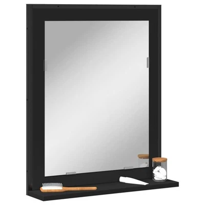 Bathroom Mirror with Shelf Black 50x12x60 cm Engineered Wood & Glass Steel Frame - Image 1 of 4