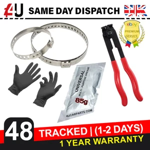 1X EAR PLIERS+2X CV BOOT CLIPS CV JOINT STAINLESS STEEL SET+2X 85G GREASE+GLOVES - Picture 1 of 10