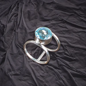 Attractive Aquamarine Gemstone Handmade Solid 925 Sterling Silver Jewelry Ring - Picture 1 of 2