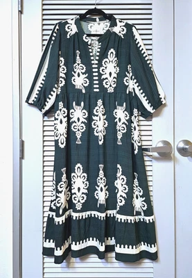 Maxi Vestido Largo 3/4 Dk Estampado Verde/Crema Volantes XL Foto 1 de 4