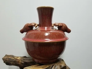 Old Chinese Jun Kiln Red Glaze PORCELAIN Double Ear Vase - Picture 1 of 9