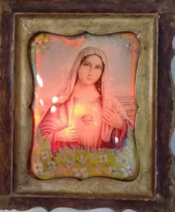 MODONNA SACRO CUORE DI GESU quadro CORNICE ANTICA CON ILLUMINAZIONE INTERNA - Foto 1 di 24