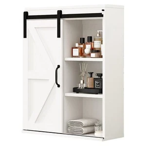 RUSTOWN Farmhouse Wood Wall Storage Bathroom Cabinet with Sliding Barn Door, ... - Picture 1 of 10