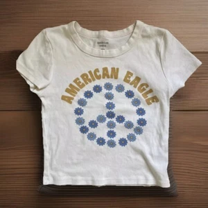 American Eagle Baby T Juniors Size M, Hippie, Boho Peace Sign, Flowers,Cropped - Picture 1 of 12