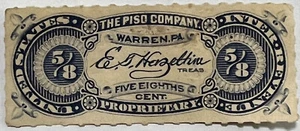 RARE PISO COMPANY 5/8 CENT INTER REVENUE U.S. STAMP PROPRIETARY WARREN, PA - Picture 1 of 2