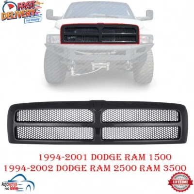 NEW FRONT GRILLE ASSEMBLY BLACK PLASTIC FOR 1994-2002 RAM 3500 PICKUP CH1200188 - Image 1 of 4