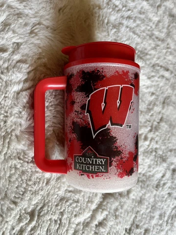 Vintage Wisconsin Badgers Glitter Whirley Thermo Travel Mug Cup Cover