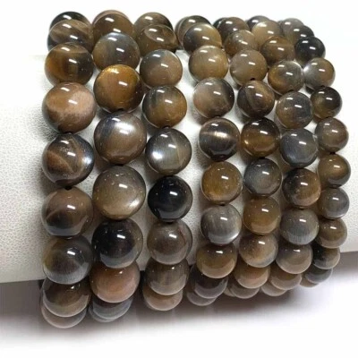 High Quality Natural Genuine Black Moonstone Sunstone Men's Bracelet Round Beads - Image 1 of 4