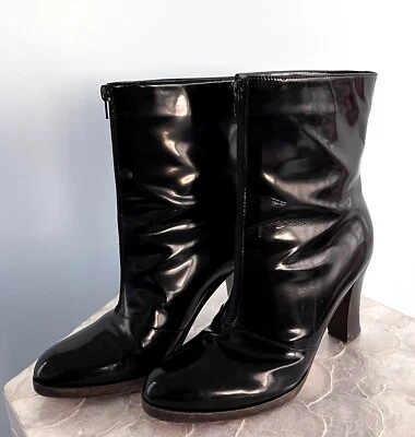 Botas de tacón de madera de charol negro Marni con cremallera frontal 38,5/8 Foto 1 de 4