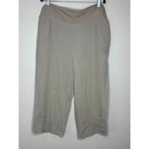 Sahalie 100% Linen Pants light brown Woman's Size L Pull On Pockets Lightweight - Picture 1 of 7
