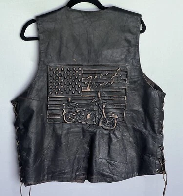 Motorcycle Vest Unik Premium (Men's Sz 44 X-Large)Black/Brown U.S.A. Biker Wear - Image 1 of 4