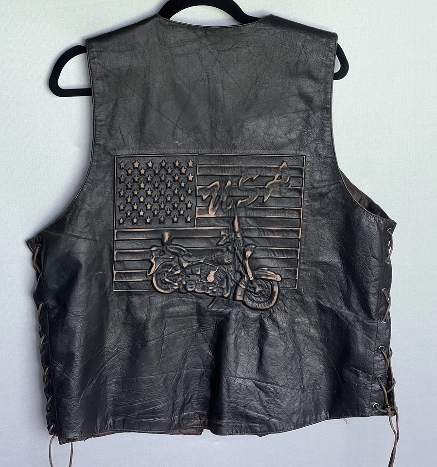 Motorcycle Vest Unik Premium (Men's Sz 44 X-Large)Black/Brown U.S.A. Biker Wear - Image 1 of 4