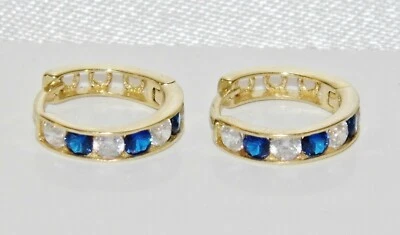 9ct Gold Blue Sapphire & cz Huggie / Cuff Hoop Earrings - Image 1 of 4