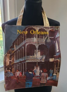 New Orleans 70s Vintage Reusable Shoulder Bag Canvas New Orleans Street Zipper - Picture 1 of 8