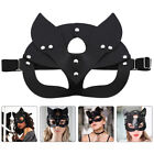 Animal Face Mask Black PU Cat Fox Halloween Cosplay Nightclub