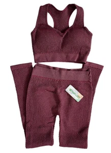 NATUST 2-PC Yoga Sport Bra & Leggings Women's Size M Workout Outfit, Berry, NWT - Picture 1 of 7