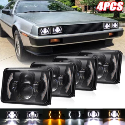 Faros LED halo DRL de 4x6 pulgadas haz sellado para Delorean DMC12 1981-1983 4 piezas Foto 1 de 4