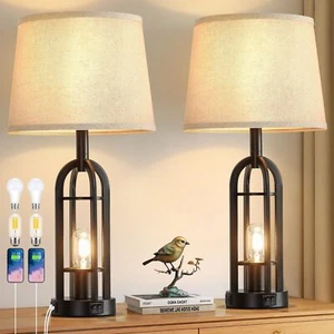 Black Table Lamps for Living Room Set of 2 - Farmhouse Lamps for Night Stands... - Picture 1 of 6