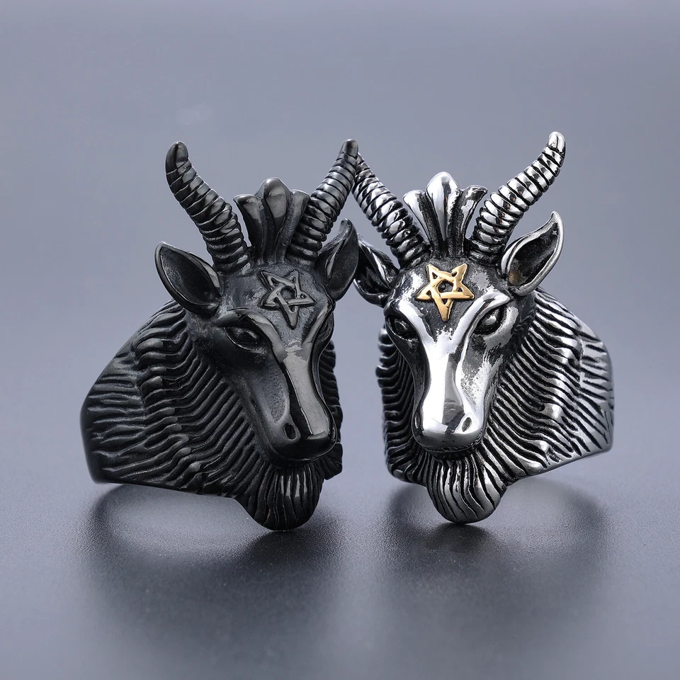 Anillo en forma de carnero para hombre anillo de acero inoxidable hip hop vintage plata polaca Foto 1 de 1