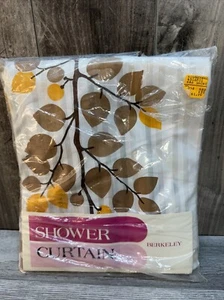 VTG Vinyl With Fabric Trim Shower Curtain Leaves Brown Yellow Berkeley NEW - Picture 1 of 4