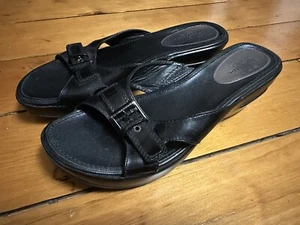 Cole Haan NikeAir Slide Sandals Women Sz 9.5 Wedge Black Patent Leather Buckle - Picture 1 of 12