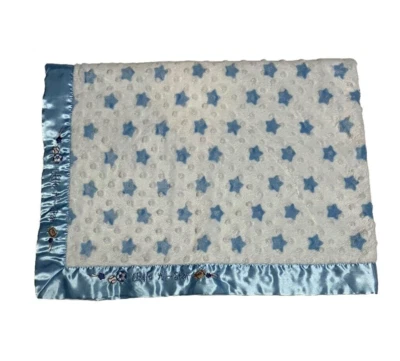 Just Born Baby Blanket Blue Stars Minky Dot Little All-Star Satin Border - Image 1 of 4