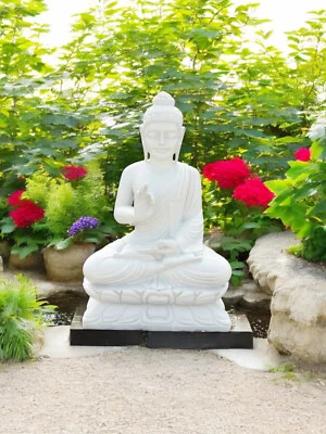 Estatua de Buda sentado meditando de mármol blanco puro para decoración del hogar Foto 1 de 4