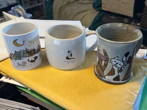 Set of 3 - 1 Handcrafted Pottery Cat Mug 2 Cat Ceramic Moon/Crazy/Italy BN CUTE! - Picture 1 of 7