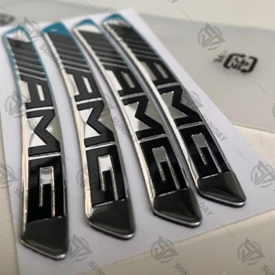 4Pcs For AMG 3D Emblems Badge Sport Wheel Wheels Rim Sticker Decal Silver Chrome Foto 1 de 4