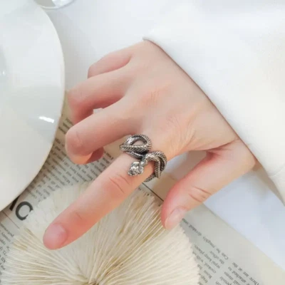 Snake Python Open Ring Jewelry Silvery Ancient Serpent Adjustable Resizable - Image 1 of 4